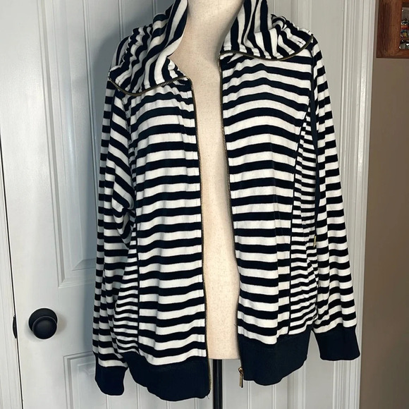 Calvin Klein Women Zip Up Velour Jacket Size 1X Color Black/White - Picture 1 of 10